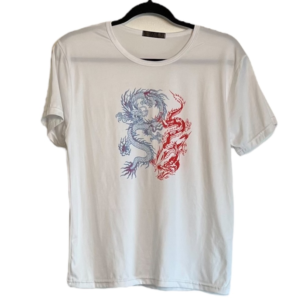 ZSIIBO  | X-Large)  White Woman Dragon Tiger Soul T-Shirt